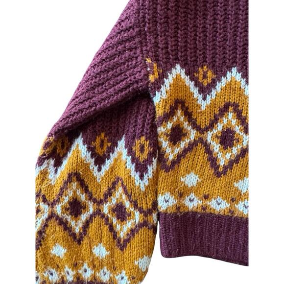 Burgundy Cropped Knit Sweater M Women’s Collared Lace Up Y2K Retro Preppy Boho - Picture 4 of 8